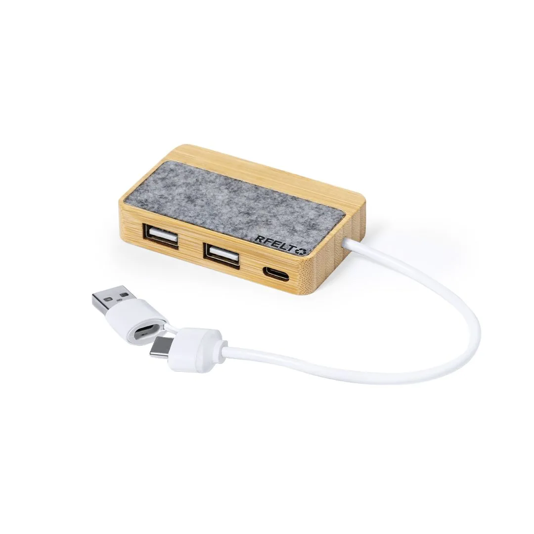 Hub USB Dual de Bambú y Fieltro RPET